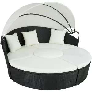 Rund daybed i polyrattan Santorini - sort