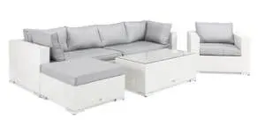 BAHAMAS LOUNGESÆT (HJØRNESOFA, LÆNESTOL OG BORD), HVID