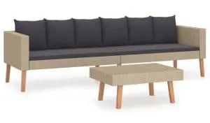 Loungesæt til haven 2 dele med hynder polyrattan beige