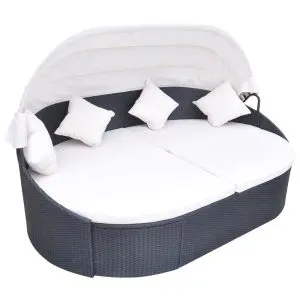 Loungeseng med baldakin polyrattan sort