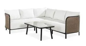 FRENCHIE LOUNGESÆT M. HJØRNESOFA OG BORD, HVID/NATUR