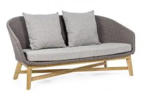 Lounge sofa i teaktræ og polypropylene B168 cm - Natur/Stengrå