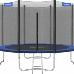 Trampolin med galvaniseret stålrør, d305cm, sort og blå